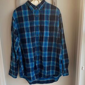 Lands' End Men's Flannel Blue Plaid button traditional fit, 2XL/T